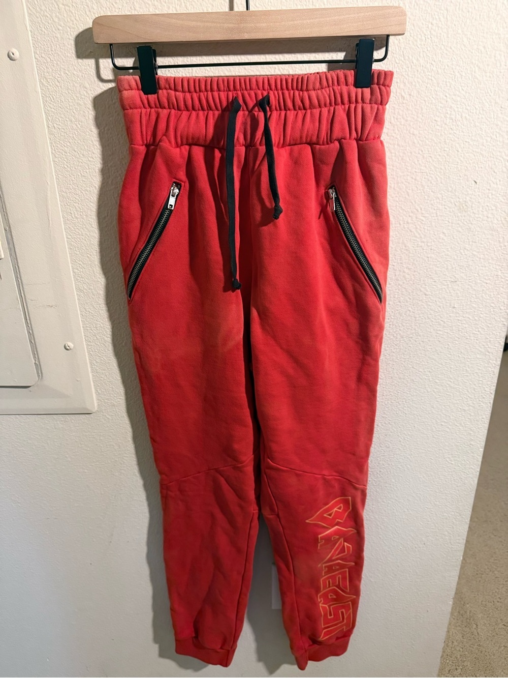 Baja East Red Graphic Jogger Sweatpants Zip Pocket Tapered